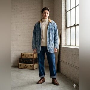 Capezio Vintage 70s blue Quilted Jacket with Tan Corduroy Collar